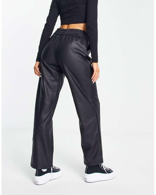 ONLY Blue Faux Leather Elasticated Waist Straight Leg Trousers