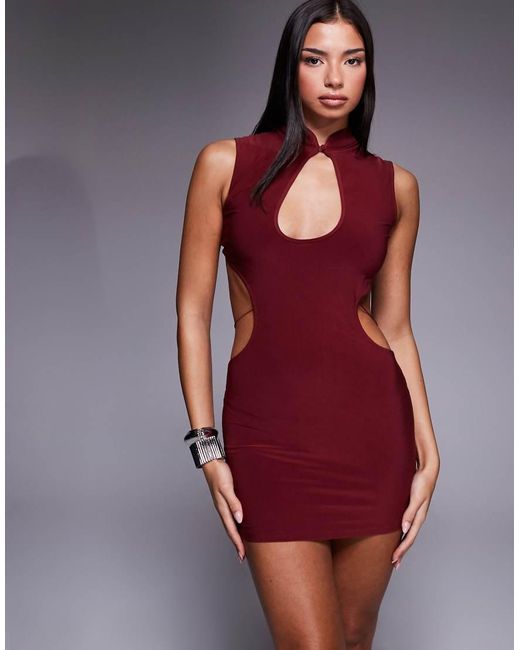 I.AM.GIA Purple Larisa Slinky Keyhole Detail Open Cross Back Butterfly Pattern Hardware Mini Dress