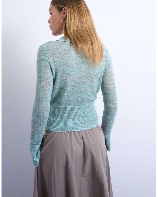 TOPSHOP Blue Knitted Sheer Collared Cardigan