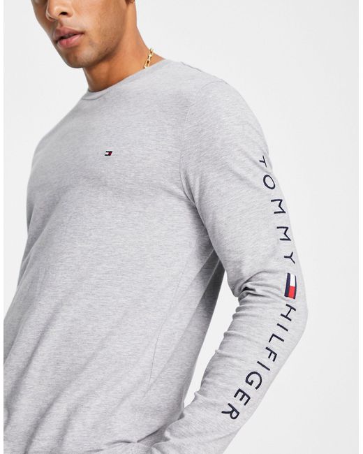 Tommy Hilfiger Gray Arm Logo Cotton Long Sleeve Top for men
