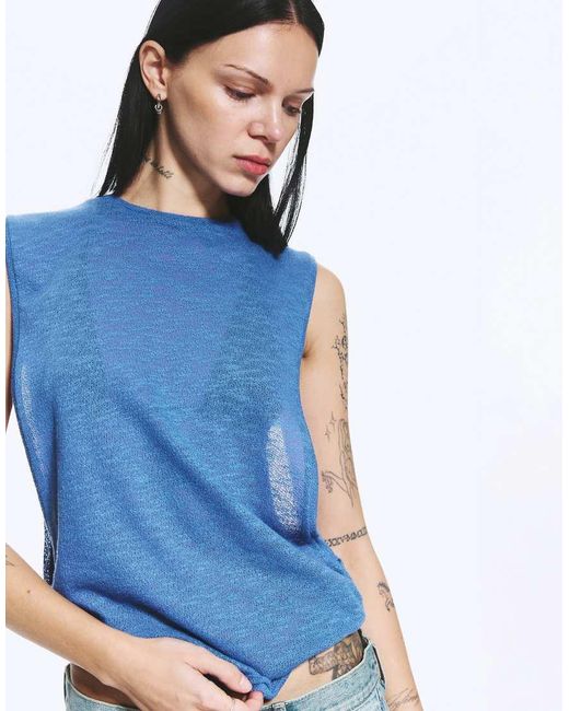 Weekday Blue Dropped Armhole Tank