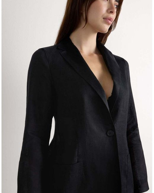 Intimissimi Black The Pure Linen Plain-Weave Linen Jacket