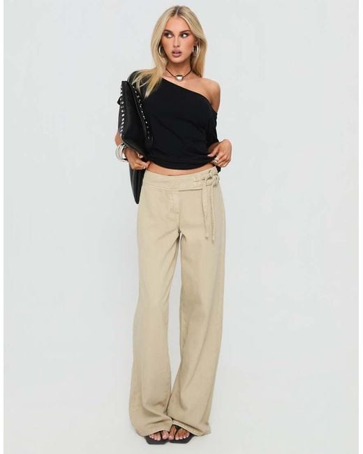Princess Polly Black Boxie Mid Rise Tie Side Belt Detail Wide Leg Jeans
