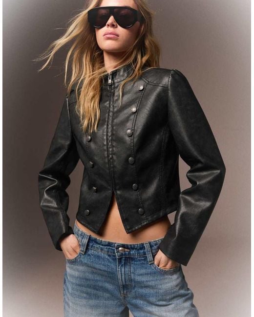 Bershka Natural Buttoned Leather Effect Jacket