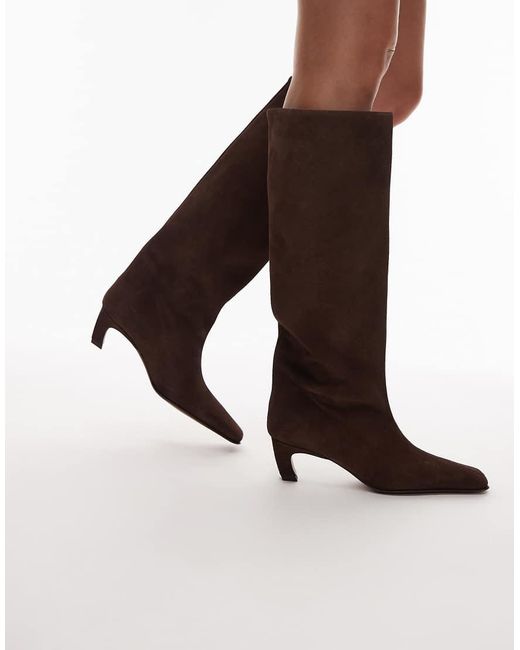 ASOS Natural Candace Premium Pull On Chisel Toe Knee Boots