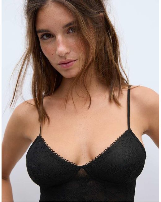 Stradivarius Blue Bodysuit With Lace Straps
