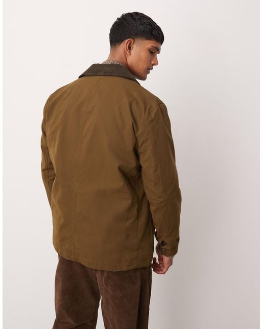Mango Natural Contrast Collar Button Down Wax Jacket for men