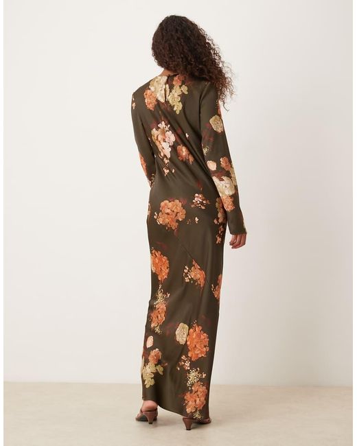 ASOS Natural Seamed Matt Satin Slip Maxi Dress