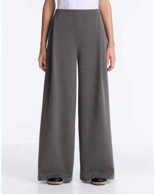 Oysho Gray Wide-leg High Rise Piqué Trousers