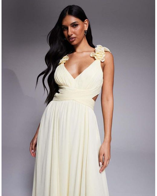 Forever New Yellow Chiffon Ruffle Shoulder Maxi Dress