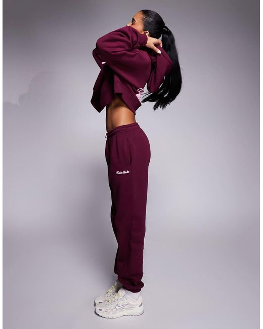 Kaiia Purple Cotton Rich Embroide Logo Cuffed jogger Co-ord