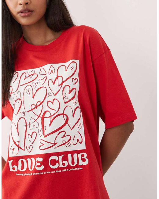 JJXX Red Oversized T-Shirt With Heart Print