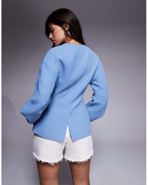 River Island Blue Puff Sleeve Tailored Blazer