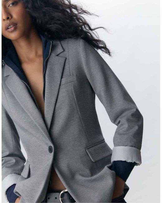 Stradivarius Gray Slim Fit Blazer