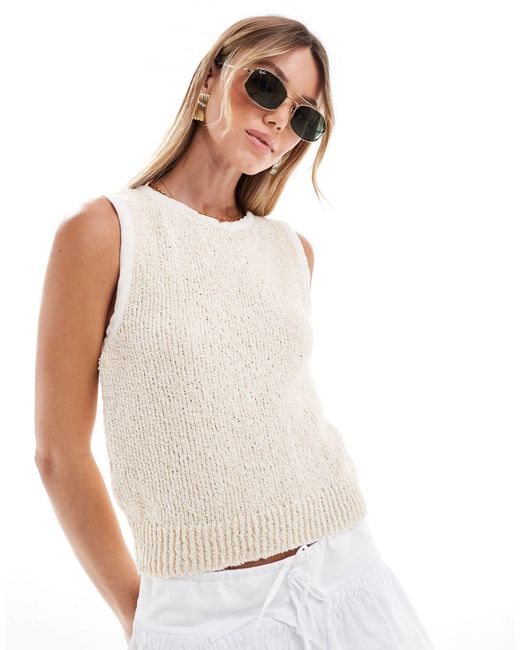 Mango White Knitted Sleeveless Cropped Top