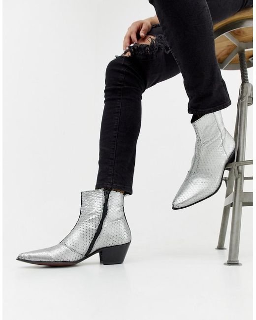 ASOS Cuban Heel Western Chelsea Boots in Metallic for Men | Lyst