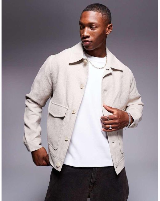River Island Gray Linen Overshirt for men