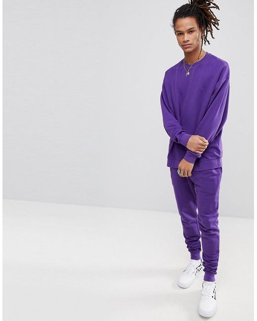 ASOS Tracksuit Oversized Sweatshirt skinny Jogger In Purple for