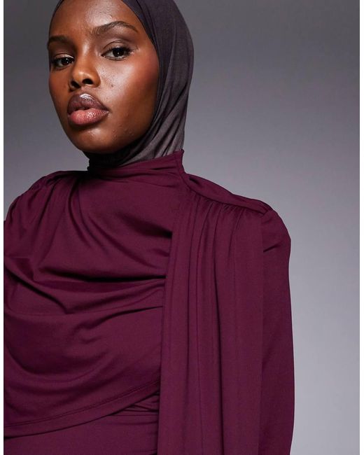 ASOS Purple Long Sleeve Top With Drape Over Scarf