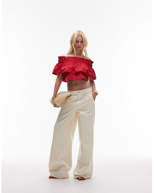 Mango Red Featuring Kaia Gerber Premium Cotton Shir Detail Bandeau Top
