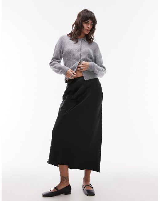Mango White Satin Midi Skirt
