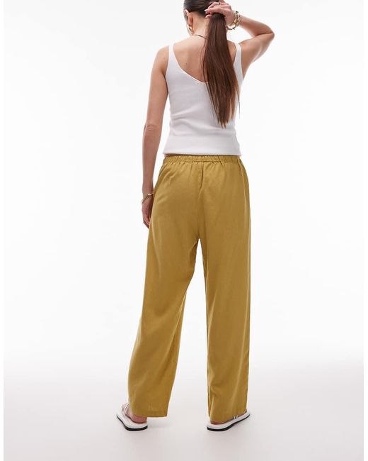 TOPSHOP Halflange Broek Met Linnen En Halfhoge Taille in het Natural