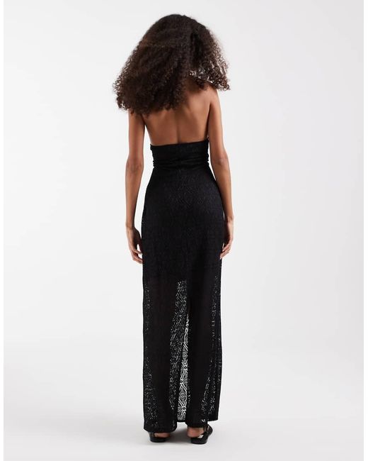 Vero Moda Black Stretch Lace Halter Maxi Dress