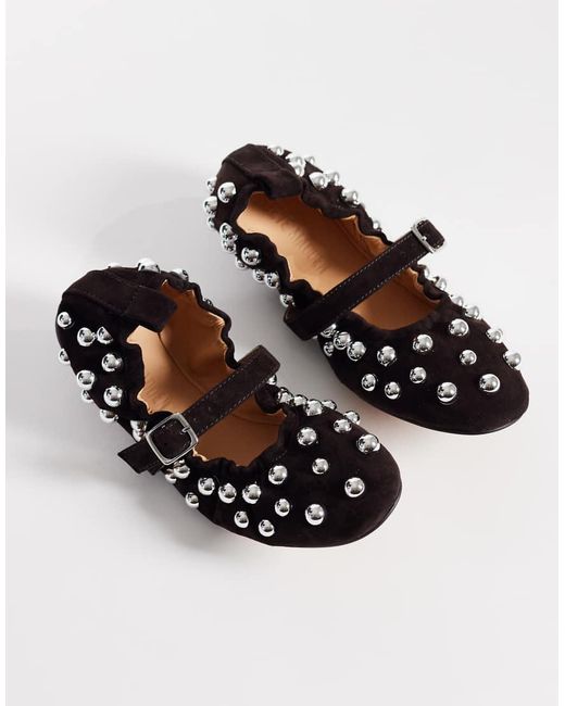 Steve Madden Black Ruched Studded Ballet Shoes