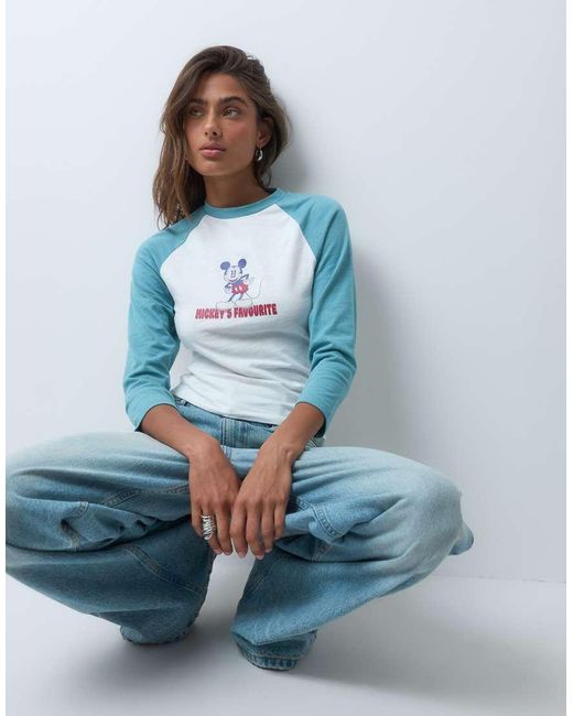 ASOS Blue Disney Baby Long Sleeve T-shirt With Raglan Sleeve And Mickey Mouse Print