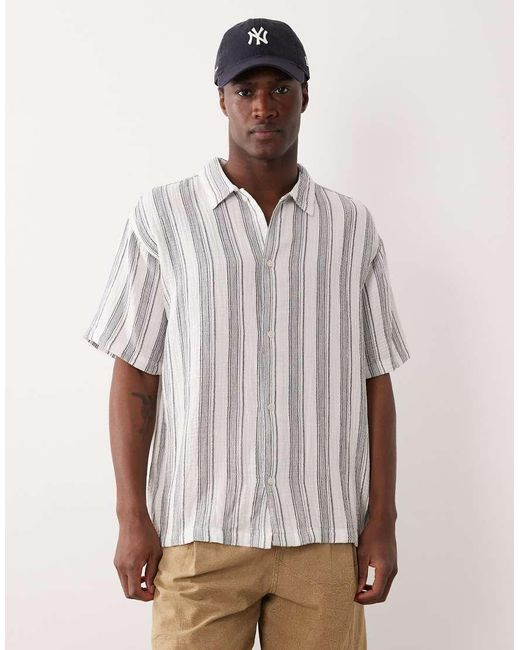 Jack & Jones White Textured Stripe Shirt With Short Sleeves for men