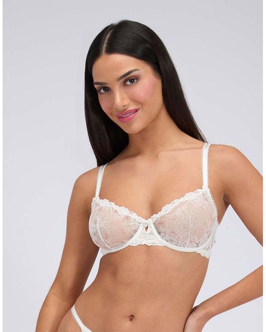 Boux Avenue Natural Delphine Sheer Lace Balconette Bra Underwired Lingerie