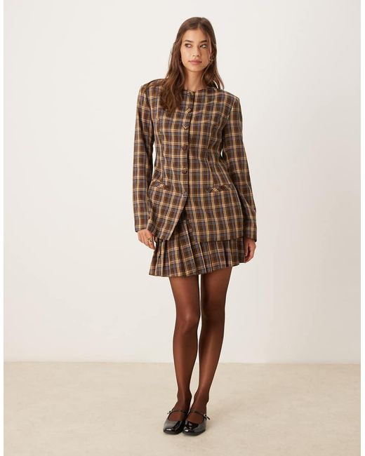 Glamorous Brown Button Up Collarless Structured Blazer