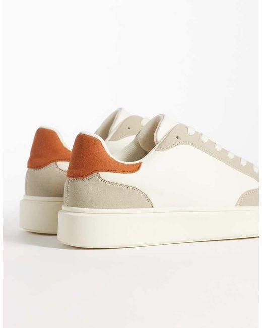 ASOS Natural Lace-up Sneakers With Orange Heel Notch for men