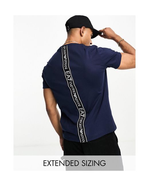 Camiseta apagado con cinta del logo en la espalda EA7 de hombre de color Blue
