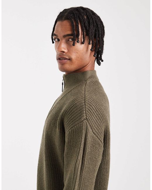 New Look Green Fisherman Knit 1/4 Zip Jumper for men