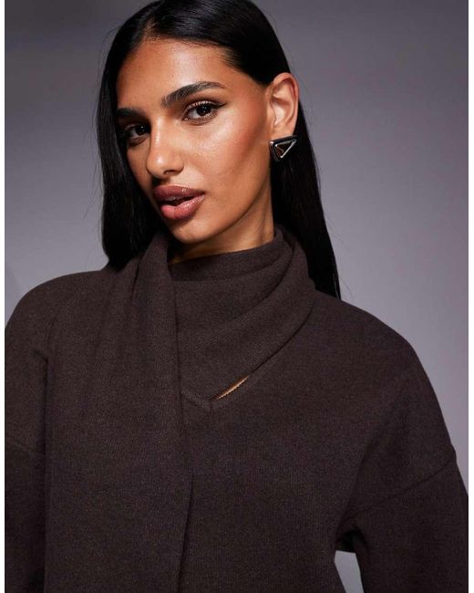ASOS Gray Long Sleeve Scarf Detail Top