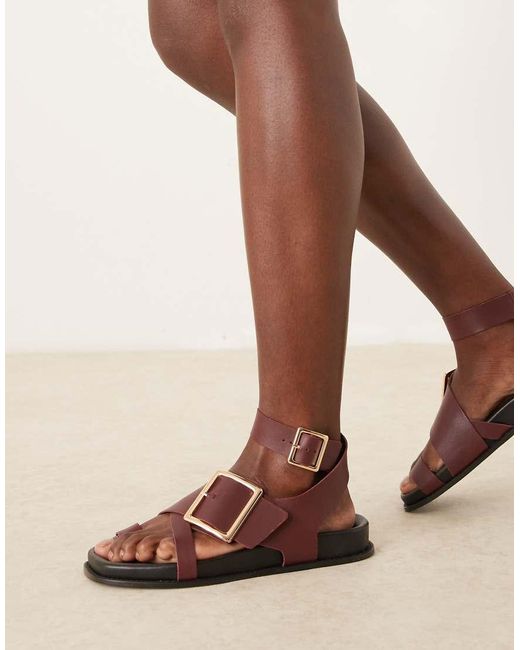 ASOS Natural Flawless Leather Toe Loop Footbed Sandals
