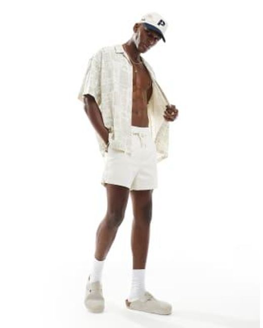 Chemise en lin à imprimé faune marine avec col à revers et manches courtes - beige Jack & Jones pour homme en coloris Natural
