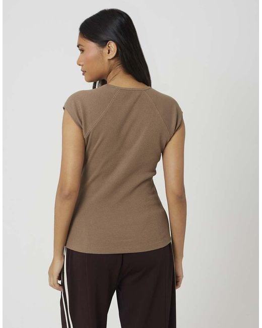 Brave Soul Natural Cap Sleeve V-Neck Fitted T-Shirt