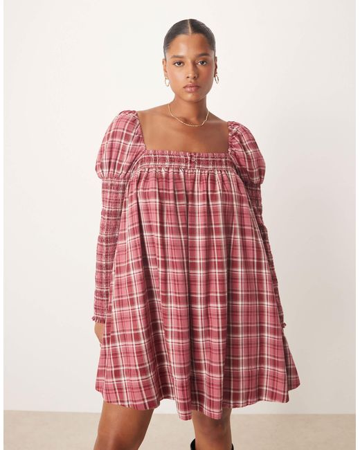 ASOS Asos Design Curve Square Neck Mixed Shirred Babydoll Mini Dress