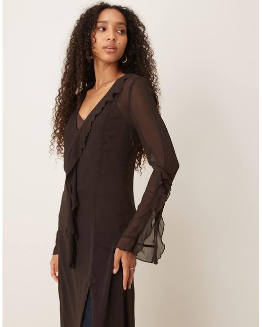 Glamorous Brown Ruffle Neck Maxi Dress