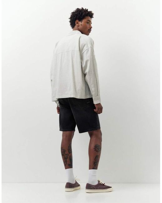 Pull&Bear White Baggy Denim Bermuda Shorts for men