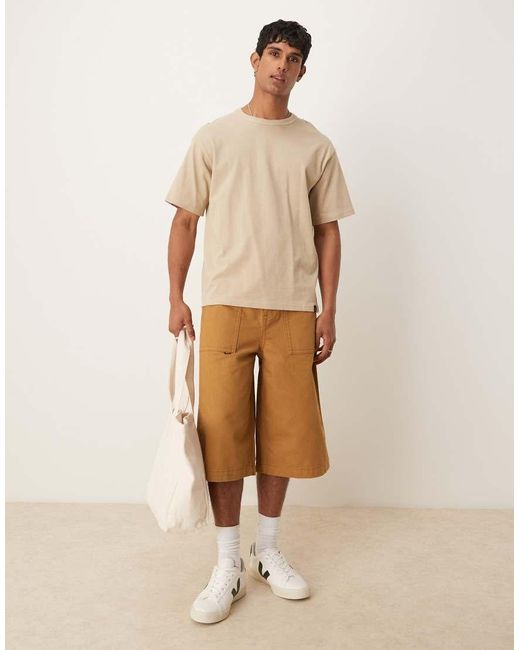 ASOS Brown Longer Length Shorts With Embroidered Back Pockets for men