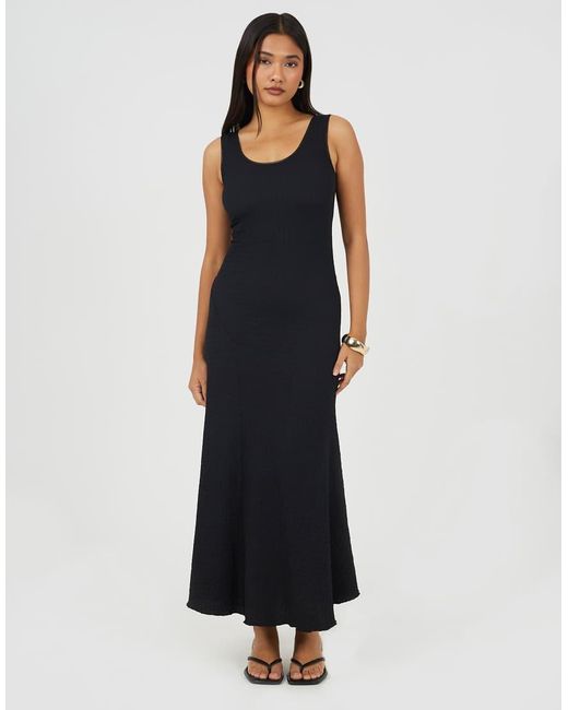 Brave Soul Blue Textured Jersey Lace Strappy Fit And Flare Maxi Dress