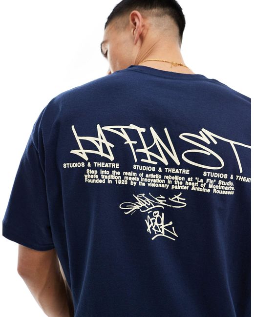 ASOS Blue Oversized T-shirt With Graffiti Print for men