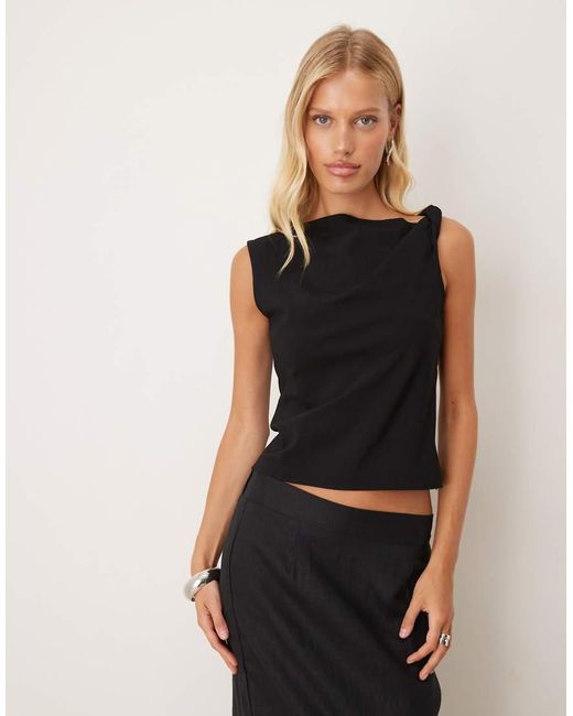 Mango Black Asymmetric Twist Strap Sleeveless Top