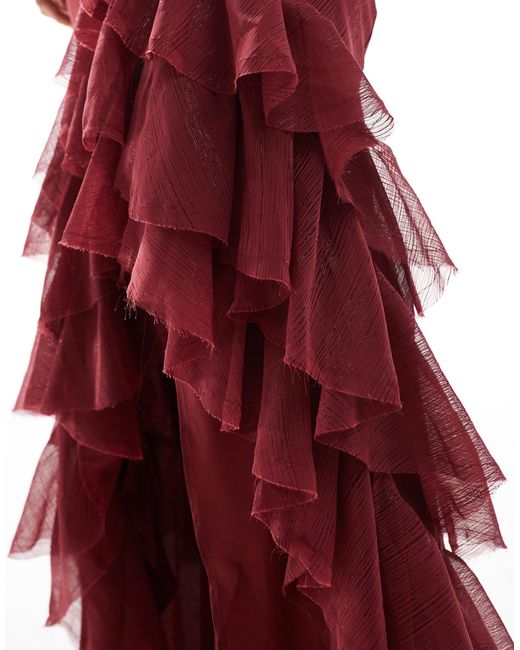 Red Abalone Wrap Hem Belted Halter Dress main image 0