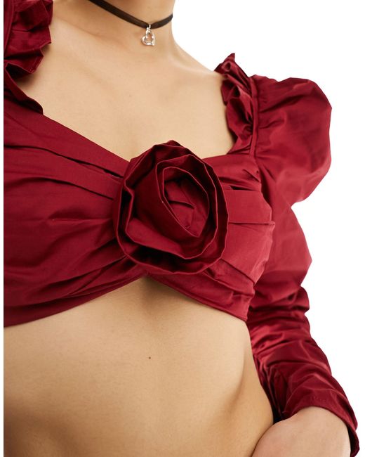 Labelrail Red X Dyspnea Corsage Detail Puff Sleeve Rococo Cropped Blouse