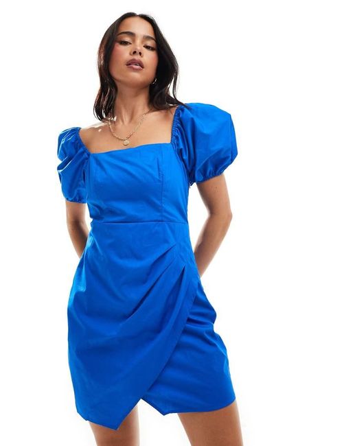 Mango Blue Puff Sleeve Dress