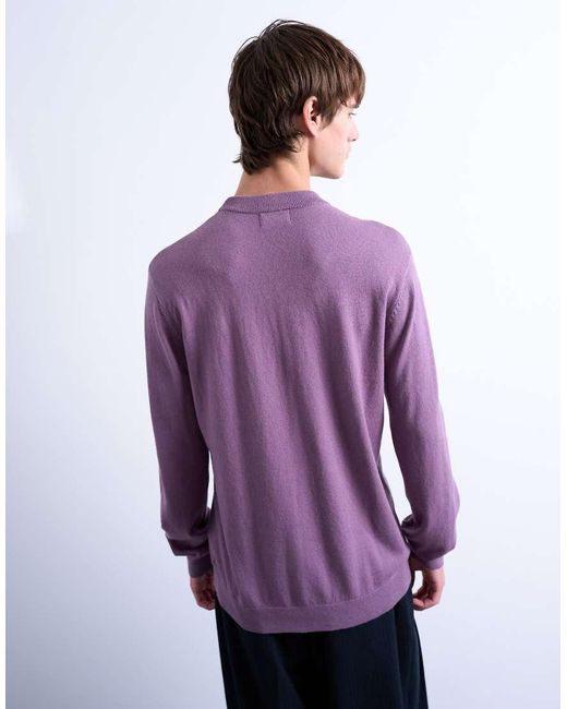 Maglione Girocollo Basic di Topman in Purple da Uomo